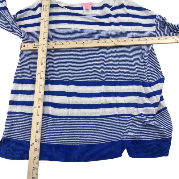 Lilly Pulitzer Blue & White Striped Linen Lightweight Sweater size large - Picture 4 of 5